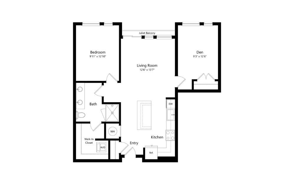 A3-ALT1 - 1 bedroom floorplan layout with 1 bathroom and 885 square feet (A3 ALT 1.2, 2D)