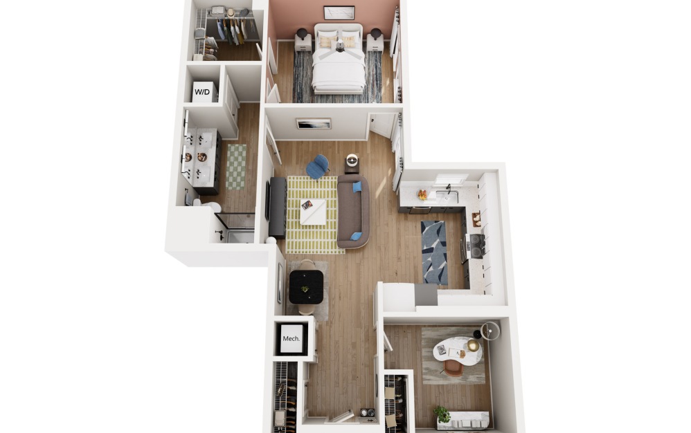 A4-ALT2 - 1 bedroom floorplan layout with 1 bathroom and 903 square feet (Floor 2, 3D)